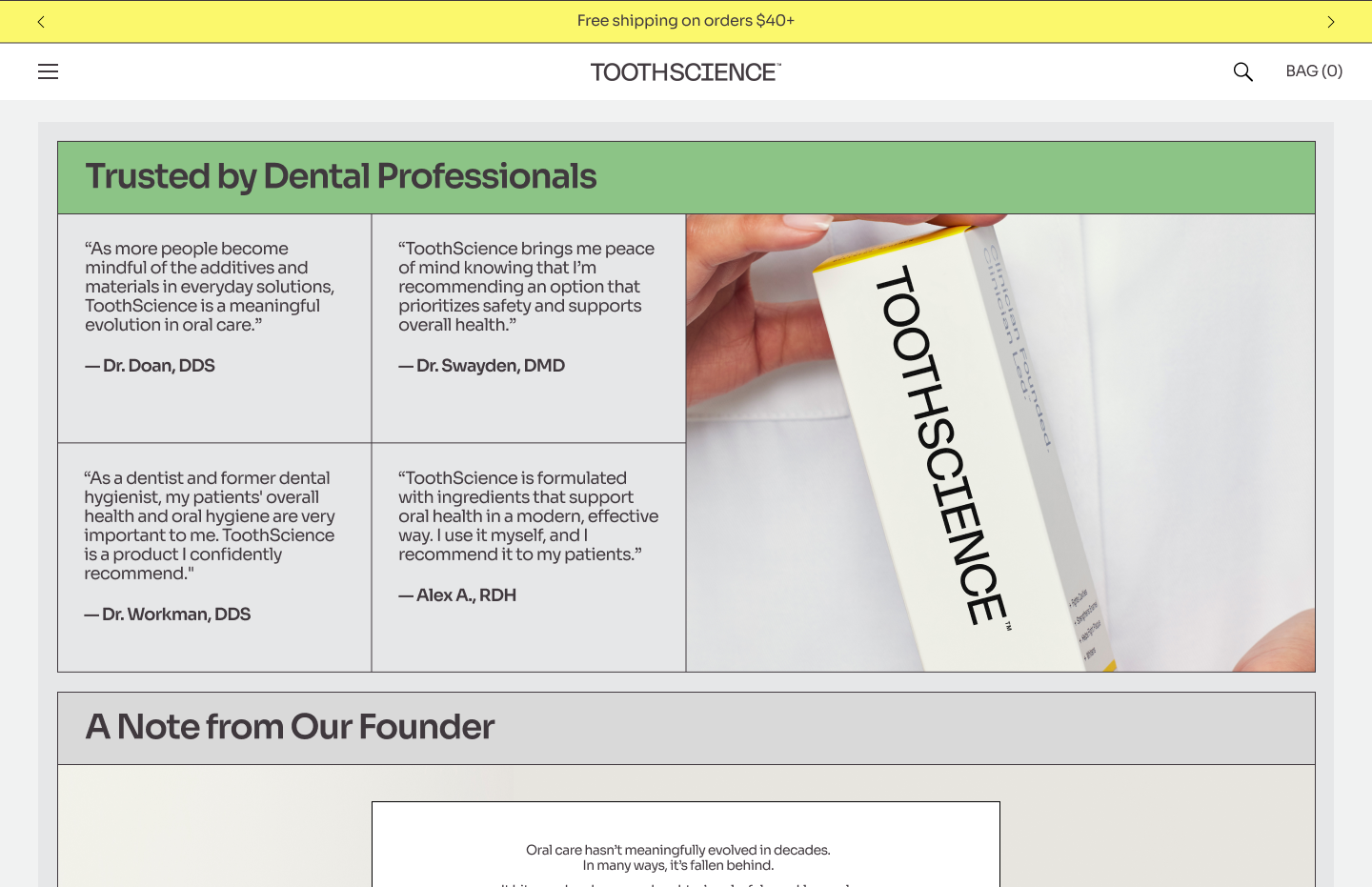 ToothScience homepage redesign concept